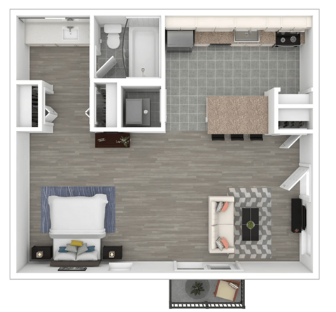 Floor plan for 1 bed, 1 bath, 600 sqft